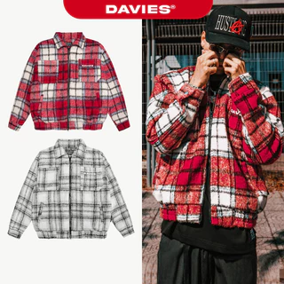 Áo flannel jacket nam nữ DAVIES khoác nỉ lót dù form boxy họa tiết caro màu đỏ, đen Double Zip | D37-AK2