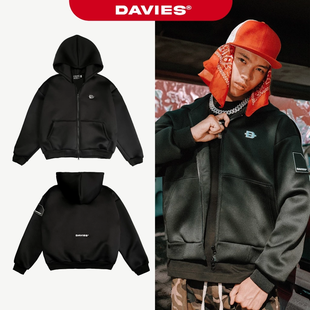 Áo khoác local brand nam nữ có mũ form boxy màu đen Hooded Jacket POL Davies | D33-AK2