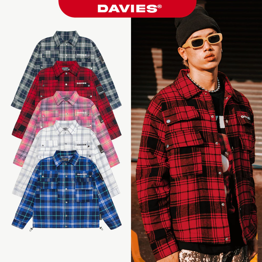 Áo khoác flannel nam nữ chần bông DAVIES họa tiết caro nhiều màu 4-Pockets Jacket I D38-AK2