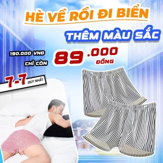 Quần Đùi Đi Biển Mùa Hè Nam Nữ THSEEGUN, Họa Tiết Kẻ Sọc Hot Trend, Chất Vải Cotton Siêu Thoáng Mát Co Giãn Cực Tốt