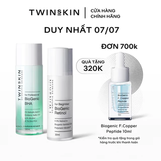 [BASIC-TỐI ƯU] Combo Căng bóng, tẩy tế bào chết, giảm mụn, ngừa lão hoá Twins Skin - Biogenic BHA 100ml và Retinol 30m