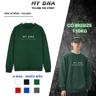 Áo nỉ sweater màu xanh 2024 có bigsize 110kg cặp đôi nam nữ local brand form dáng rộng unisex dày dặn MY DNA