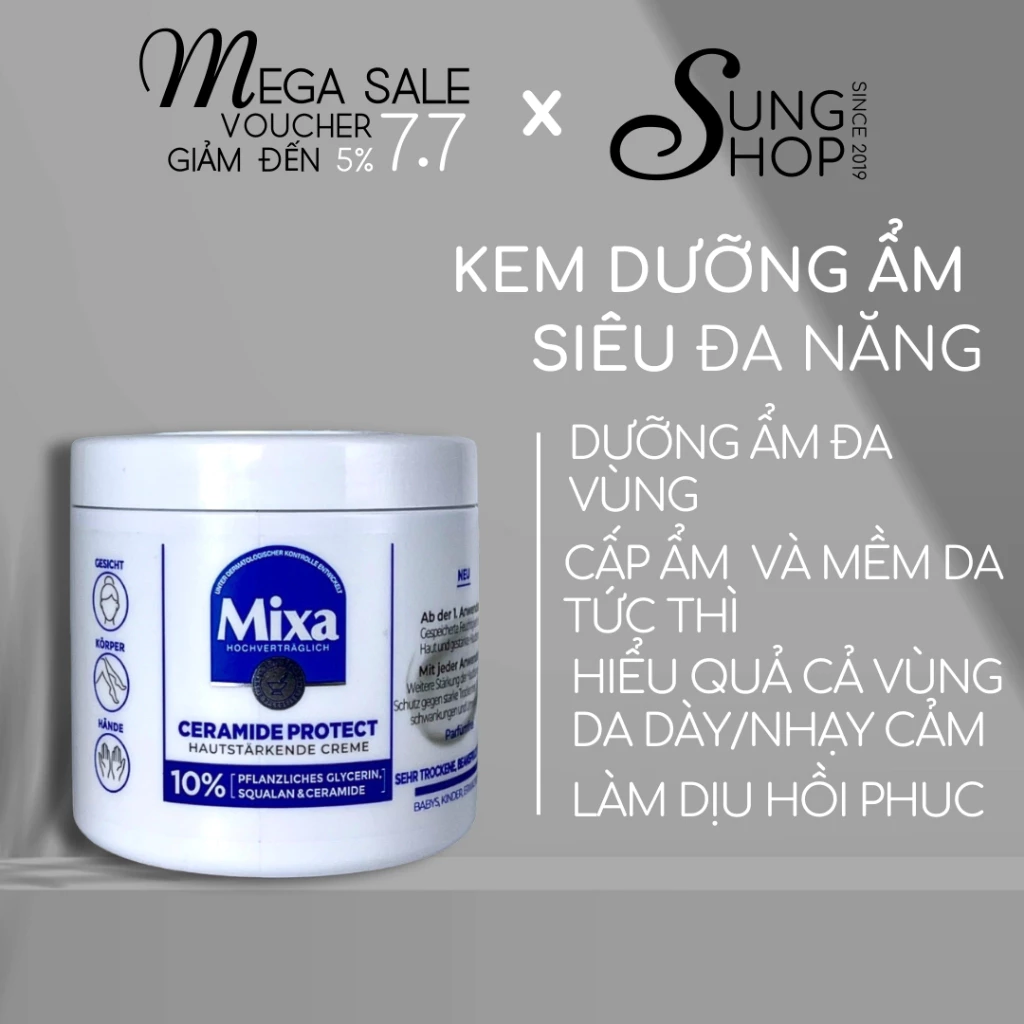 Kem dưỡng ẩm Ceramide cho da khô nhạy cảm MIXA Ceramide cho mặt và body an toàn cho trẻ nhỏ 400ml