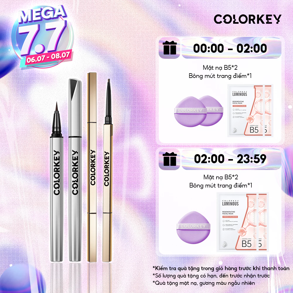 [NHẬP COSSPIKE OFF 12% ĐƠN 119K] SET 1 Bút Kẻ Mắt Chống Nước 0.5ml + 1 Chì Kẻ Mày Hai Đầu COLORKEY Lâu Trôi 0.7g