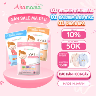 [QUÀ 150K] COMBO 1 VITAMIN + 1 DHA + 1 CANXI cho bà bầu Akamama, Nhật Bản