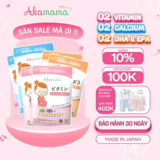 [QUÀ 400K] COMBO 2 VITAMIN + 2 DHA + 2 CANXI cho bà bầu Akamama, Nhật Bản