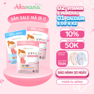 [QUÀ 150K] COMBO 2 SẮT & VITAMIN + 1 CANXI cho bà bầu Akamama, Nhật Bản