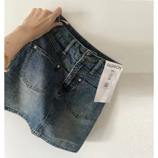 Chân váy thời trang cao cấp, Quần short jean lưng cao ống rộng Hàng xuất dư