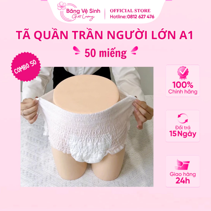 Combo 50 miếng tã quần người lớn A1 tiết kiệm - mềm mại - khô thoáng,  size M/L/XL