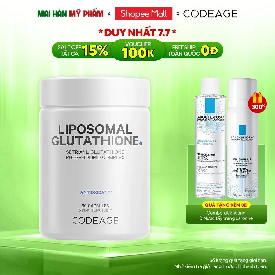 Viên uống hỗ trợ trắng da CodeAge Liposomal Glutathione 60 viên