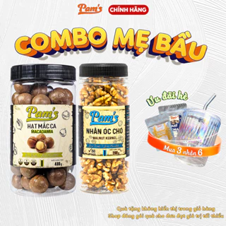 Combo Mẹ Bầu - Hạt Macca Nứt Vỏ Nhập Khẩu Úc 480g/hũ + Nhân hạt óc chó 200g/hũ Pams