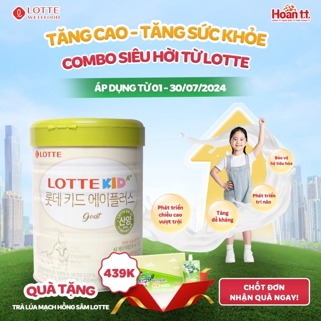 Sữa Dê Bổ Sung Canxi Giúp Phát Triển Chiều Cao Lotte Kid A+ Hàn Quốc - Sữa Bột Giúp Phát Triển Chiều Cao & Trí Não