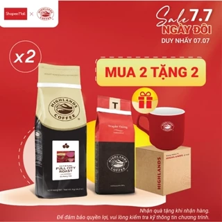 MUA 2 TẶNG 2 - Combo 2 Cà Phê Hạt Full City Highlands Coffee 1kg Tặng ly sứ cao cấp và cà phê 200gr