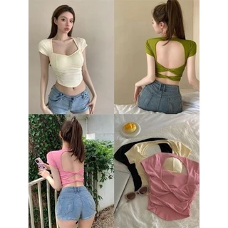 Áo thun borip cổ vuông tay nhúng cánh tiên Có Mút Ngực, Áo len montoghi mỏng tôn ngực 💕💕💕ly alohastore1