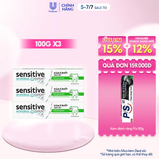 Bộ 3 Hộp Kem đánh răng P/S giảm ê buốt sau 30 giây Sensitive Mineral Expert Fresh Mint với tác động từ khoáng 100g