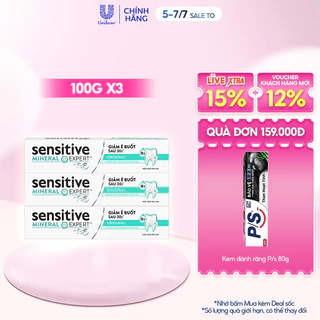 Bộ 3 Hộp Kem đánh răng P/S giảm ê buốt sau 30 giây Sensitive Mineral Expert Original với tác động từ khoáng 100g