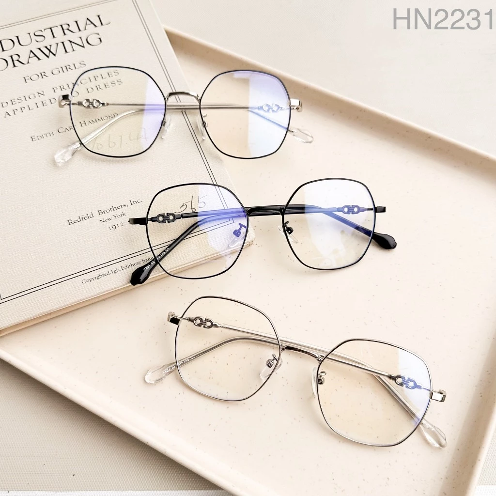 Kính mắt kim loại gọng cận dáng mảnh lục giác lọc ánh sáng xanh LEO OPTICAL 2231
