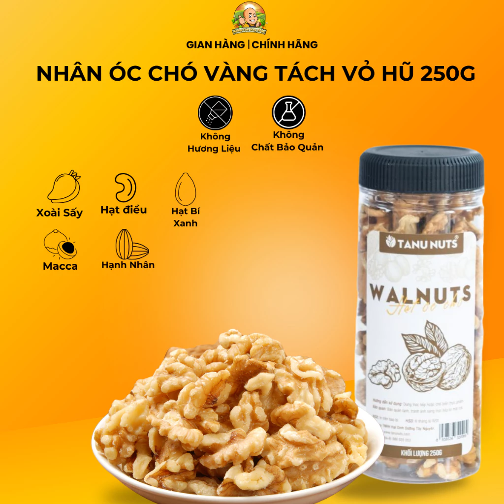 Nhân óc chó vàng TANU NUTS, hạt óc chó tách vỏ Chile tốt cho bà bầu và bé - Hũ 250gr