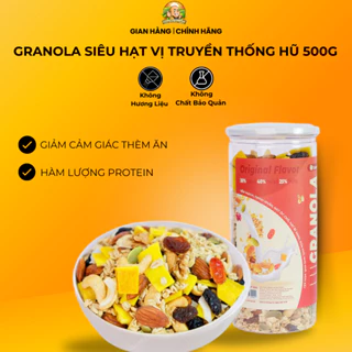 Granola siêu hạt TANU NUST 35% yến mạch, ngũ cốc granola ăn kiêng dinh dưỡng giảm cân gym yoga hũ 500g