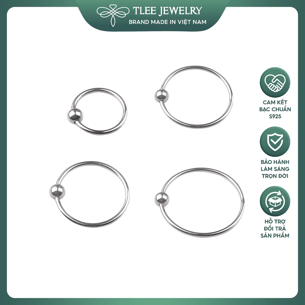 Khuyên tai bạc TLEE tròn mix một bi cố định basic TLEE JEWELRY B0212