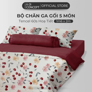 Bộ Chăn Ga Gối 5 Món Lụa Tencel Size 1m6x2m Nhiều Hoa Văn À Ơi Concept cao cấp Hàn Quốc Bedding