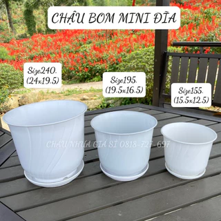 (Chậu và đĩa)Chậu nhựa giả sứ trồng cây để bàn,Chậu Bom Mini hàng Loại1 dày bóng,đẹp