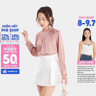 Áo Kiểu Nữ MARC FASHION Tay Dài Xếp Li Cổ - CBVH102723