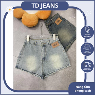 Quần Short Jeans Nữ TD Jeans Quần Bò Nữ Lưng Cao Túi Dài Rách Phối Logo Đủ Màu Chất Vải Dày Dặn