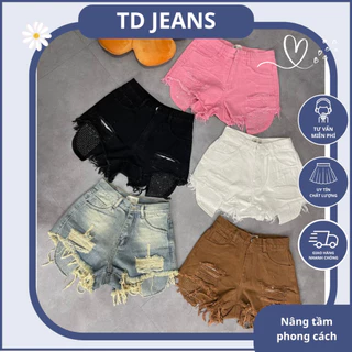 TD Jeans Quần Short Jeans Nữ Quần Bò Nữ Lưng Cao Túi Dài Ép Cườm Đủ Màu Chất Vải Dày Dặn Xinh Đẹp (Mẫu Mới)