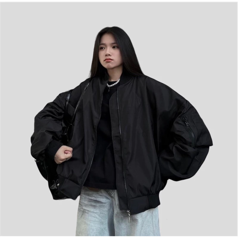 Áo Khoác Bomber Nam Và Nữ Trơn Dài Tay Cổ Bo Zip dài Tay Có Khóa Kéo Chất Liệu Vải Gió Tráng Bạc Chống Nước Hàng 2 lớp