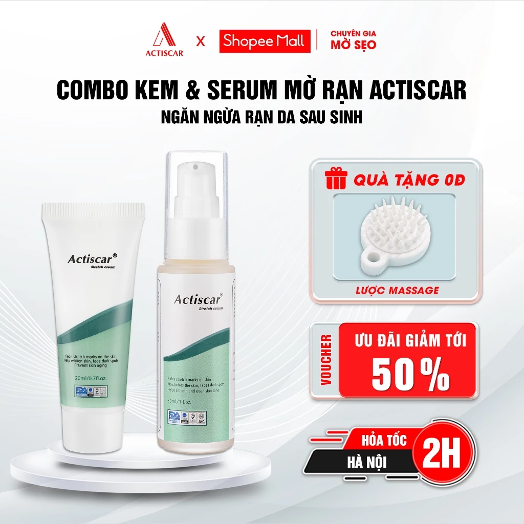 Combo Kem Rạn Da Actiscar Stretch 20ml và Serum Rạn Da 30ml