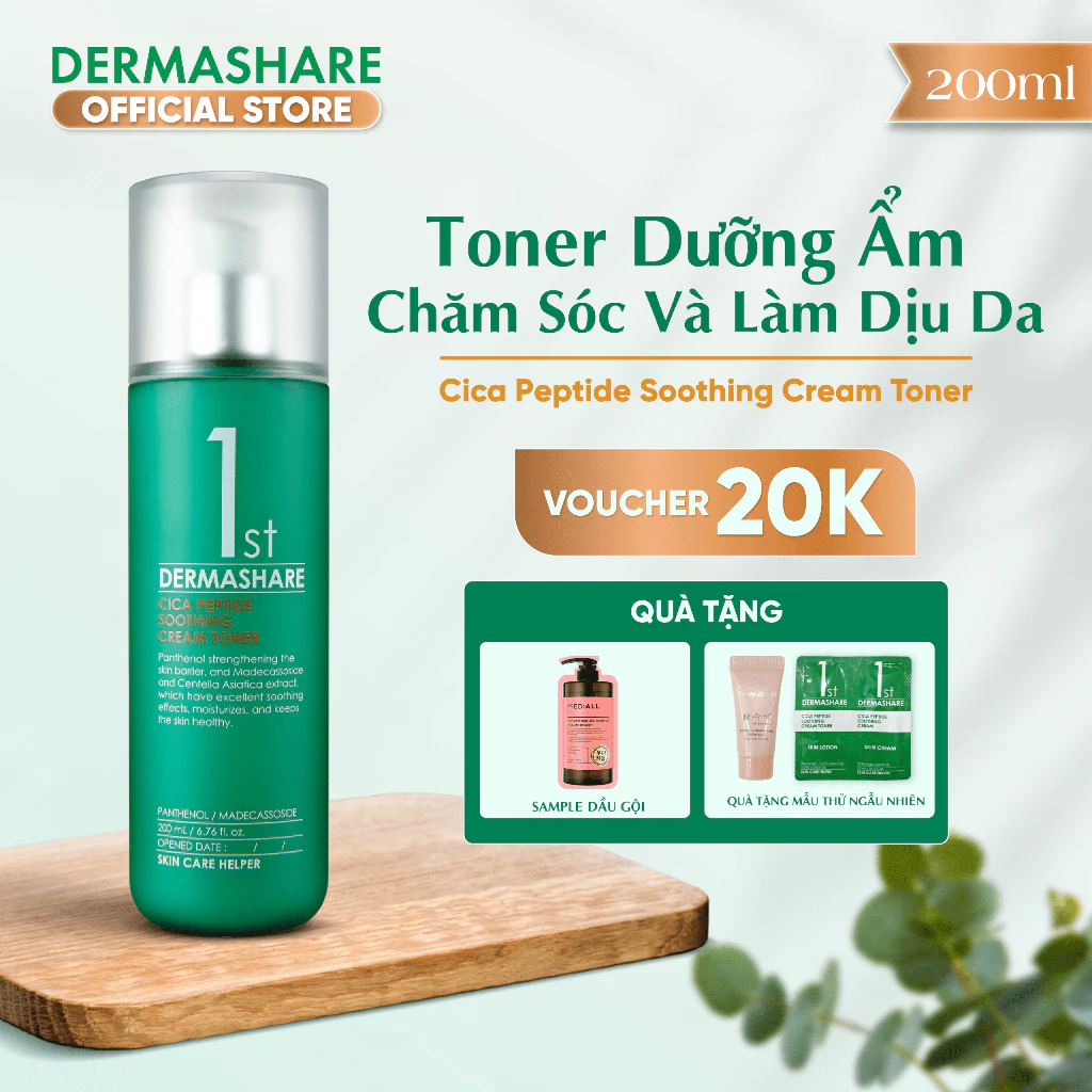 Toner Dưỡng Ẩm DERMASHARE Chăm Sóc Và Làm Dịu Da Chứa CICA PEPTIDER Phục Hồi Da tổn Thương - 200ml