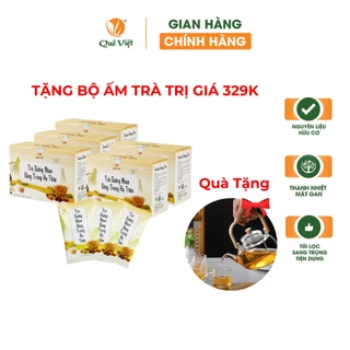 Combo 5 hộp Trà dưỡng nhan đông trùng hạ thảo - Hộp 150g (10g x 15 túi) + Tặng bộ ấm thủy tinh pha trà Quê Việt