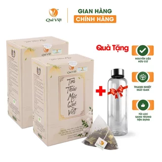 Combo 2 hộp Trà thảo mộc Quê Việt + Tặng 1 bình nước  - Hộp 600g (20 túi lọc x 30g) - Mát gan, ngủ ngon, giảm căng thẳng