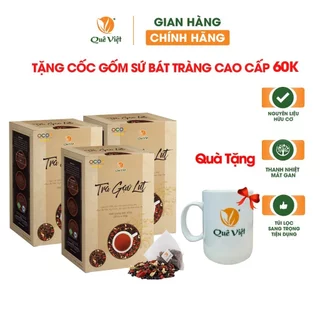 Combo 3 hộp Trà gạo lứt Quê Việt + tặng 1 cốc gốm sứ Bát Tràng - Hộp 600g (20 túi x 30g)