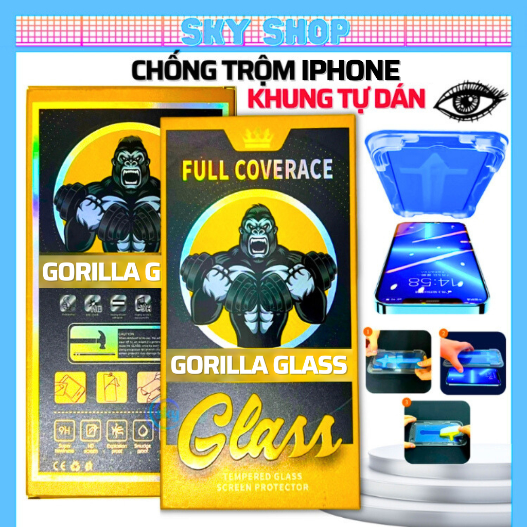 Cường lực chống nhìn trộm có khung tự dán cho iphone 11 pro max 12 pro max 13…