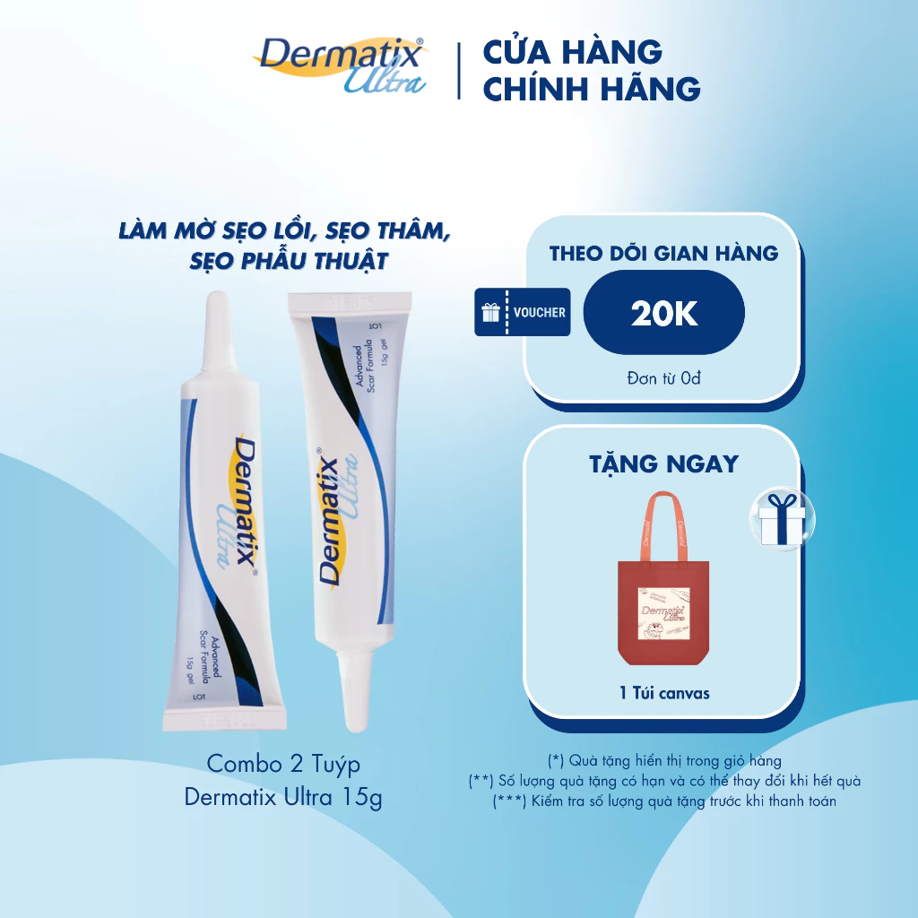 Combo 2 tuýp gel Dermatix Ultra 15g - Cải thiện sẹo lồi, sẹo phì đại, sẹo thâm cho người lớn