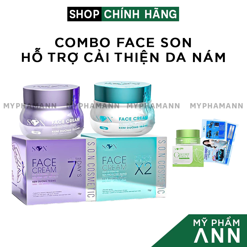 Combo Giảm Nám Tàn Nhang Son Cosmetic Chính Hãng - Kem Face Nám Son + Kem Face Dưỡng Trắng Son Nguyễn Tiên
