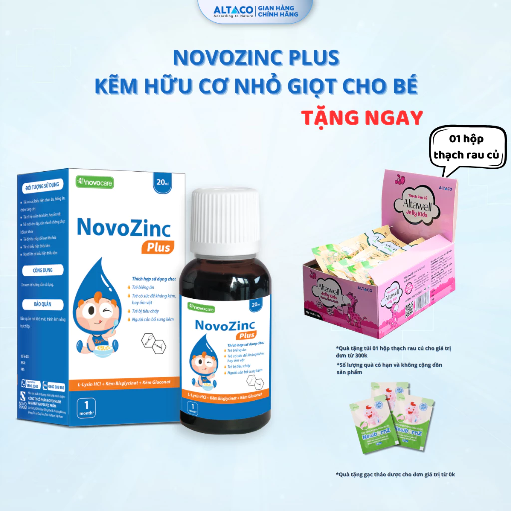 Kẽm cho bé NovozinC bổ sung kẽm hữu cơ giúp bé ăn ngon tăng cường đề kháng cho bé từ 1 tháng tuổi (15ml)