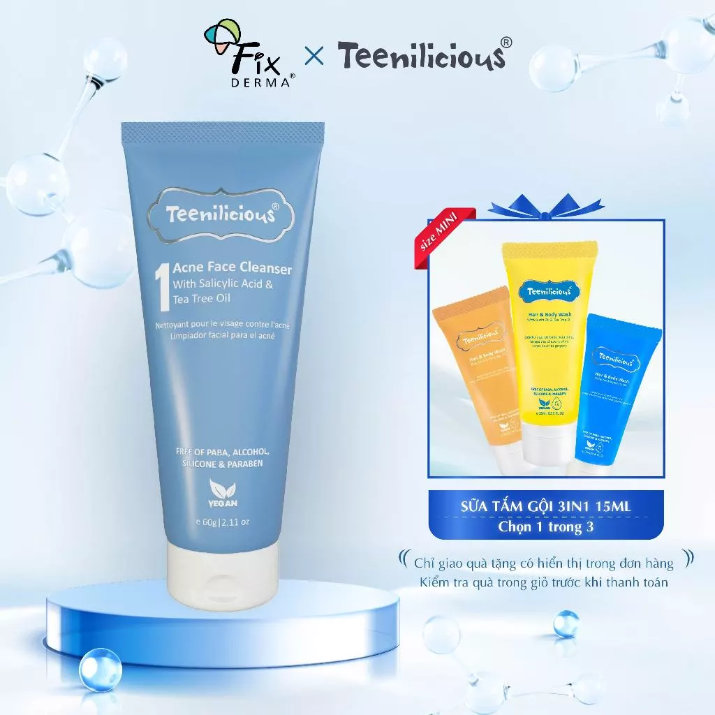 Sữa Rửa Mặt Da Dầu Mụn TEENILICIOUS Acne Face Cleanser 60g Giúp Làm Sạch, Giảm Mụn Bã Nhờn