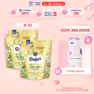 Combo 2 Túi Nước Xả Vải Comfort Thiên Nhiên Thanh Khiết 3.0L/túi