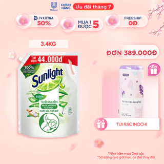 Nước Rửa Chén Bát Sunlight 100% Gốc Thực vật Thiên nhiên/Trà Xanh| Túi 3.4KG