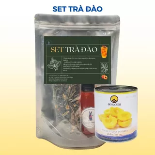 Set nguyên liệu trà tự pha Carrot House, trà cozy túi lọc kết hợp với syrup đào và trái đào ngâm đường set 25 ly.