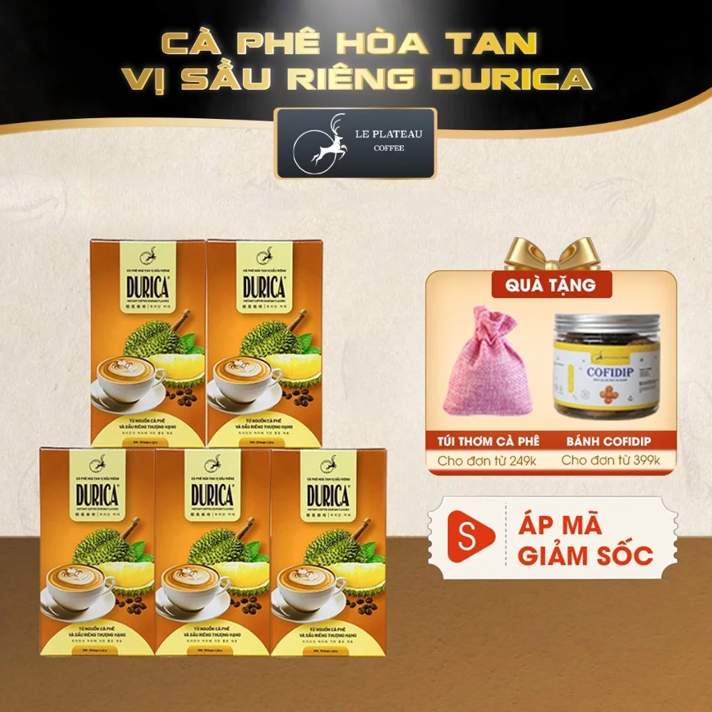 Combo 5 Hộp Cà Phê Sầu Riêng, Cà Phê Loại ĐẶC BIỆT THƠM NGON TIỆN LỢI - DURICA - LE PLATEAU COFFEE