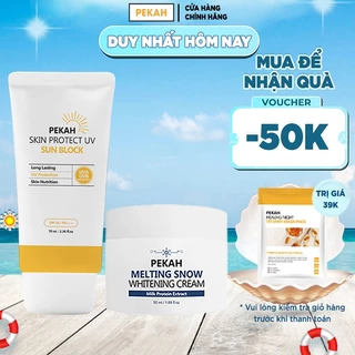 COMBO Kem Nâng Tone PEKAH Melting Snow Whitening Cream 50ml & Kem Chống Nắng PEKAH Skin Protect UV Sunblock 70ml