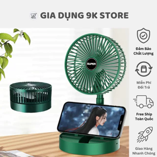 Quạt Tích Điện Gấp Gọn - Quạt Mini Để Bàn Xoay 360 Độ, 3 Tốc Độ Gió, Cổng Sạc USB, Pin 1200mAh - Bảo hành 1 đổi 1