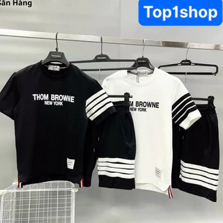 [Mã AOTHUN30 giảm 30K đơn 52K] Set Bộ Thể Thao Nam Nữ THOM BROWNE - Áo Thun Tay Lỡ Unisex Form Rộng