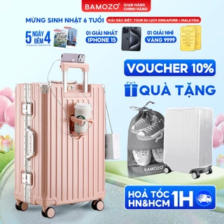 Vali khung nhôm khóa sập Bamozo 9066 size 20/24 inch cao cấp bịt 4 góc kim loại chống va đập bảo hành 5 năm