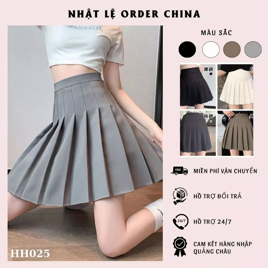 Váy xếp ly thắt lưng cao, váy Mini ngắn 4 màu cơ bản phong cách Hàn Quốc Y2k cao cấp- HH025