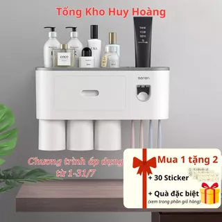 Nhả Kem Đánh Răng Tự Động OENON - Kệ Treo Bàn Chải Lắp Đặt Dán Tường Gạch Men Kèm Cốc Hút Nam Châm ( Tặng Kèm Miếng Dán)